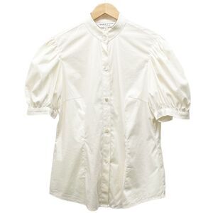Vintage 90s Trina Turk Ivory Cream Cotton Jacquard Puff Sleeve Blouse Size Large